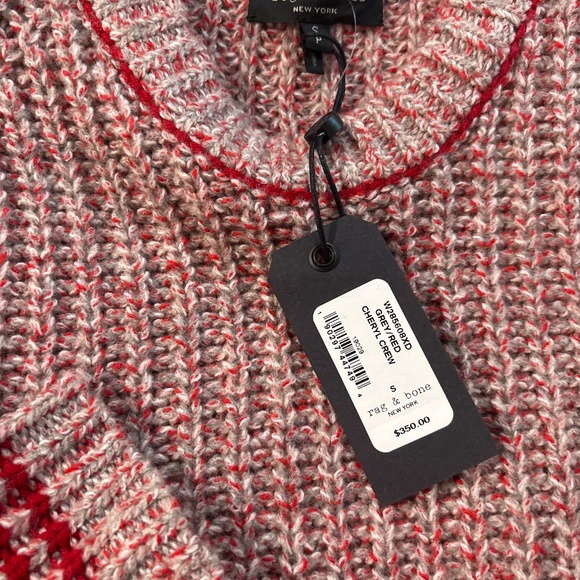 Rag & Bone Grey/ Red Cheryl Crew neck sweater - Picture 4 of 4
